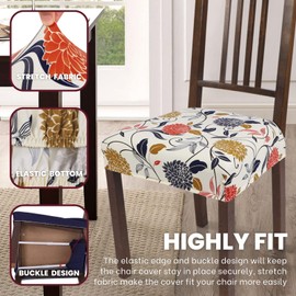 Thougthings Dining Chair Covers Set of 4, Stretch Soft Removable Washable Seat Covers, Cushion Protector for Dining Room, Kitchen, Office, Hotel, Restaurant (Orange Flower, 4 PCS)