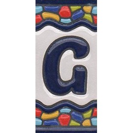 House Tile Numbers, Spanish Ceramic Numbers & Letters Tiles, Church Window Design, Tile Size: 7.5cm x 3.5cm, 3 to 10 Tile Frames (Letter G)
