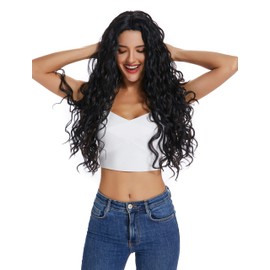 Jiasly Black Synthetic Wigs for womenï¼?Long Wavy Curly Wig Daily Party 22 Inchesï¼?#1ï¼? (Black)