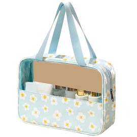 Makeup Pouch, Makeup Pouch, Cosmetic Pouch, Translucent, Small Item, Portable, Flower Pattern, Cute, Vinyl Pouch, Transparent Bag, Large Capacity, Waterproof, Multifunctional, Cosmetic Storage Pouch,