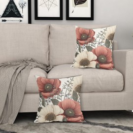Vintage Flower Pillow Covers 20x20 Inch Rustic Floral Botanical Pattern Throw Pillow Covers Set of 2 Farmhouse Pillowcases Cotton Linen Cushion Covers for Couch Bed Sofa Chair Indoor Outdoor Decor