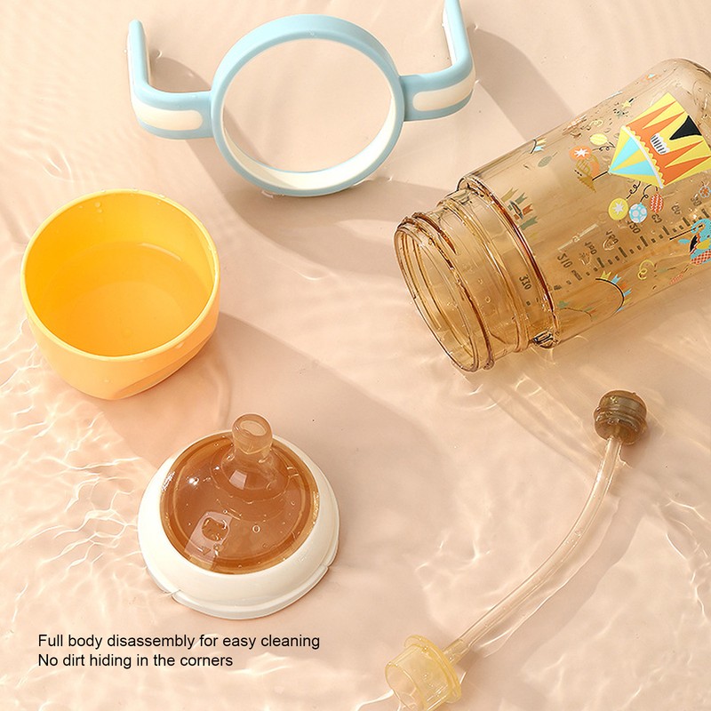 Wide Neck Sippy Straw Bottle Spill Proof Easy Grip Training