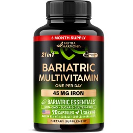 Bariatric Multivitamin - 45 mg Iron Supplements - Lab Tested - for Women & Men - All-in-One, 21 Essential Vitamins - Gastric Sleeve Support - Free of Sugar, Gluten & Soy - 90 Capsules, Once Daily