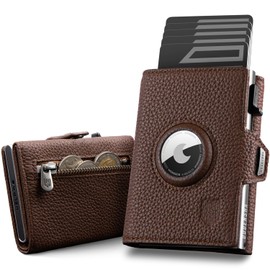 DODENSHA Pepple Airtag Wallet, Men's Wallet with Buttons, Smart Wallet with Coin Compartment, Men's Wallet for 10+ Cards, Wallets for Men, RFID Protection, Brown silver, Modern