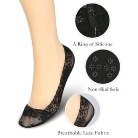 Panda Bros Women's Lace No Show Socks Low Cut Non Slip, Invisible with Flats, Pumps, Boat Liner Socks