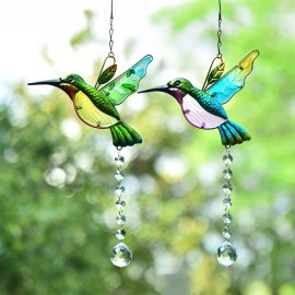16Inch Hummingbird Suncatcher,Decorative Light Catcher & Crystal Prism Rainbow Maker, Featuring a Crystal Ball and Hanging Chaincolor: Colorful, Type: hanging, Size: 42cm