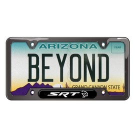 iPick Image Made for Dodge SRT Hellcat Black Insert Gunmetal Chrome Stainless Steel License Plate Frame