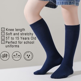 EPEIUS Kids Knee High Socks Cotton School Uniform Socks Kids Tube Socks White Long Socks for Girls Boys 11-15 Years Old Navy Blue 3 Pack XL