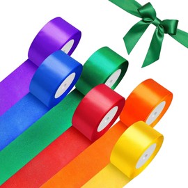 Colourful Silk Ribbons, 6 Colours, 40 mm x 22 m, Gift Ribbon, Satin Ribbons, Wide Fabric Ribbons, Weatherproof for Gift Wrapping, Crafts, Party Decoration