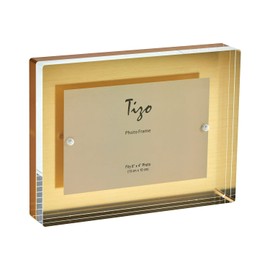 TIZO Design 4x6 Thick Lucite Block Picture Frame, Boutique Quality Photo Frame (Gold)