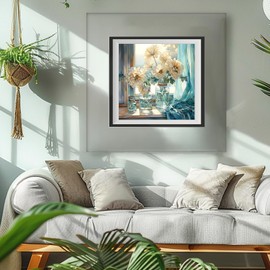 MAXBYE Flowers by Window Diamond Painting Kits for Adults, 5D DIY Diamond Art Kits Full Drill Diamond Dots, Diamond Painting Gem Arts Kit for Wall Decor 12x12inch