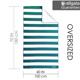 allgala BT81242 - Toalla de playa de microfibra con diseño de rayas de cabaña de 40 x 70 pulgadas, color turquesa