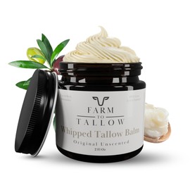 FARM TO TALLOW 100% Grass-Fed Beef Tallow for Skin, Face & Body – Unscented Moisturizer Made with Olive Oil – Gentle & Hydrating Natural Skincare Cream for Dry, Sensitive Skin – 2 Oz