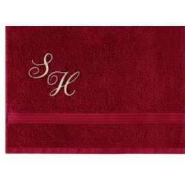 Lashuma Embroidered Hand Towel Red Ruby with Monogram, Terry Towelling Towel Linz, Cotton, 50 x 100 cm