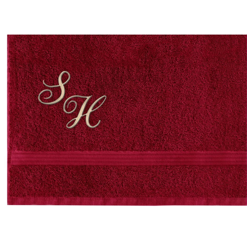 Lashuma Embroidered Hand Towel Red Ruby with Monogram, Terry Towelling