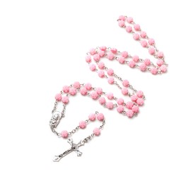YQZIYOU Rosary Beads Catholic - Confirmation Gifts for Teenage Girl, Pink Resin Flower Rose Beads, Gifts for Women