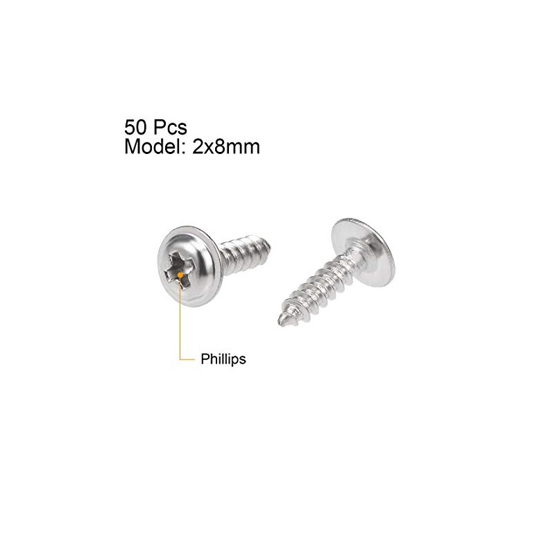 sourcing map 2x8mm Self Tapping Screws Phillips Pan Head with