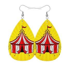Vosach Circus Tent Teardrop Earrings For Women Friends Retro Red White Stripes Travel Circus Tent Dangle Earrings Water Drop Earrings Leather Earrings