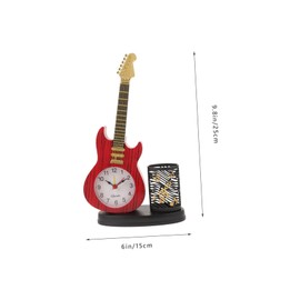 Zerodeko Violin Clock Ornament with Pen Holder Creative Decorative Design for Desk Home Decor Silent Tabletop Clock Red for Music Lovers and Office Use