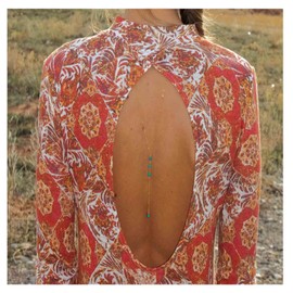 Yheakne Collar bohemio de color turquesa con parte trasera dorada, collar de gota de verano, para novia, para la playa, novia, sin espalda, joyería para mujeres y niñas