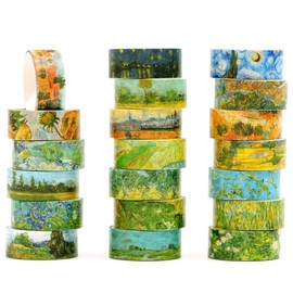 Songdao Washi Tape Impressionism 20 Rolls Set | Gold Foil Filled Oil Painting Masking Tape by Van Gogh Monet Famous Art Series / Perfect for Notebooks, Scrapbooking, DIY, Gift Wrapping | 0.6 in x 6.6 ft (15 mm x 2 m) Each (Gogh Starry Night Series)