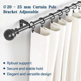 Pack of 6 Curtain Rod Brackets Adjustable Diameter 20 - 25 mm Aluminium Alloy Curtain Rod Holder Curtain Rod Holder with Dowel Screws and Wall Anchor Ceiling Mount Curtain Rod