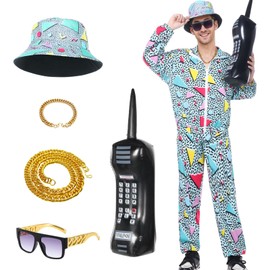 Vintage Tracksuit Men, Men's 7 PCS 90S Outfits Tracksuit Retro 80S 90S Outfit Hip Hop Shell Suit for Disco Party Green,XXL