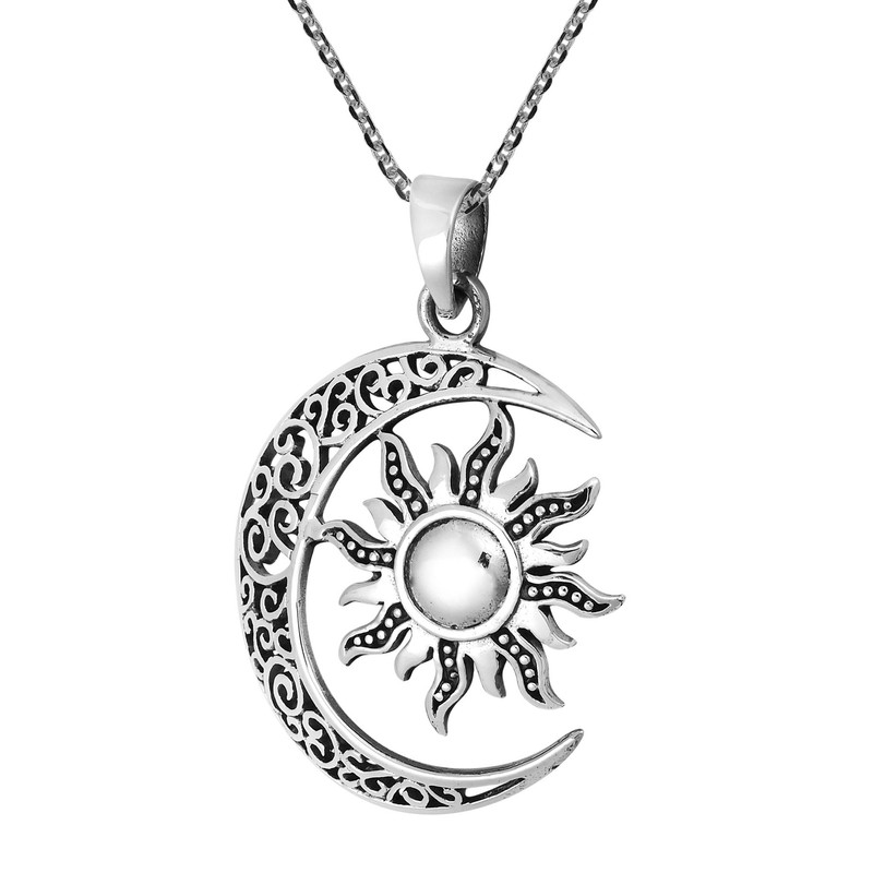 AeraVida Celtic Crescent Moon and Sun Eclipse .925 Sterling Silver