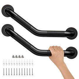 16 Inch Angled Shower Grab Bar Black, Munzong 2 Pack Anti Slip Bathroom Grab Bar, Knurled Bathroom Balance Bar,Safety Hand Rail Support Handicap Elderly Injury Senior Assist Bath Handle-1.25” Tube
