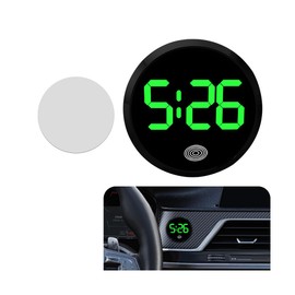 Zpana Digital Dashboard Car Clock, Stick On Vehicle Digital Clock with LED Time Display, Touch Activated Round Luminous Automotive Interior Watch Decorative Accessories, Universal Fit (Black/Green)