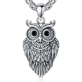 Lattd Owl Necklace 925 Sterling Silver Owl Pendant Jewelry for Men Women, w/Stainless Steel Chain 22''+2''