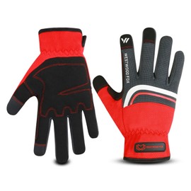 WESTWOOD FOX Gardening Gloves Leather Thorn Safety Working Heavy Duty Work Gloves for Women and Men Garden Tools Mechanic Breathable Gardener Non-Slip Rigger Gloves Protective Gift (Red, M)