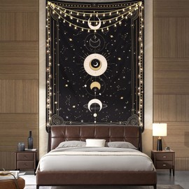 Shiny Flower Moonphase Tapestry, Wall Cloth, Poster, Large Size, Wall Hanging, Wall Decoration, Makeover, Decoration, Interior, Multifunctional, Room and Window Decoration, Living Room, Bedroom, Unique Present, 82.7 x 59.1 inches (210 x 150 cm)