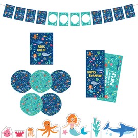 "Deep Sea / Mermaid" Children's Birthday Decoration Box - Birthday Decoration Set for Girls - Birthday Decoration for Children - Table Decoration with Balloons, Poster, Garland and much more - Party