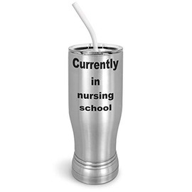 PixiDoodle Nursing School Nurse Pilsner Tumbler with Spill-Resistant Slider Lid and Silicone Straw (14 oz Pilsner, Silver)