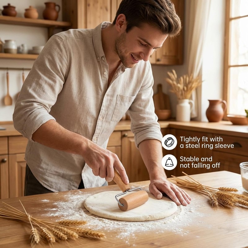 2 Pcs Small Rolling Pin with Handle, Wood Rolling Pins,
