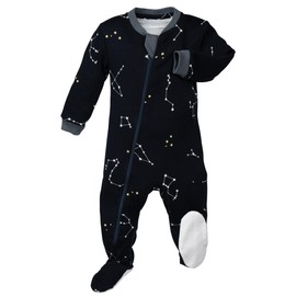 zippyjamz – Zipper Organic Sleeper Footed Baby Pajamas with Inseam Zipper (Galaxy Love - Navy, Newborn)