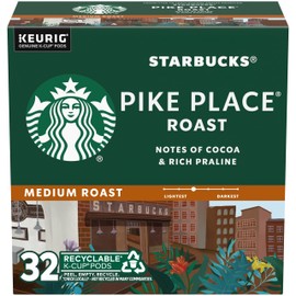Starbucks K-Cup Coffee Pods, Medium Roast Coffee, Pike Place Roast For Keurig Coffee Makers, 100% Arabica, 1 Box (32 Pods)