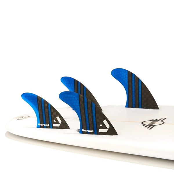 DORSAL Carbon Hexcore Quad Surfboard Fins (4) Honeycomb FCS Base Blue