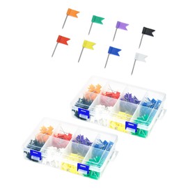 QWORK Multicolored Map Pins, 800 Pcs Flag Push Pins Map Tacks with Steel Point for Pinboards and Maps at Home Office School (8 Assorted Colors)
