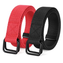 JASGOOD Boys Belts,Kids Canvas Fabric Web Belts Football Baseball Belt with Double Ring Buckle for Softball Pants School Uniform Jeans 2 Pack(Black+Red)