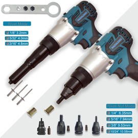 2-in-1 Cordless Electric Rivet Nut Gun For Nutsert(10/24", 1/4", 5/16", 3/8"), Battery Powered Pop Rivet Gun for Blind Rivets(1/8'', 5/32'', 3/16"), Automatic Manual Rivet, Memory Mode, 5.0Ah Battery