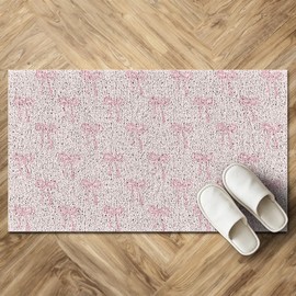 SkipTiger Preppy Coquette Bow Doormat, Pink Bow Welcome Mat, Non-Slip Door Mat, Durable Doormat for Home Front Door Porch Outdoor Indoor, 17x30inch