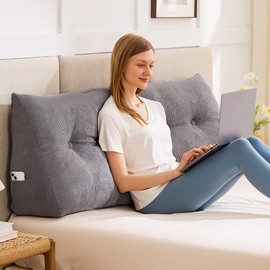 IASEAHK Headboard Pillow King, Triangle Pillows for Headboard, Head Board Backrest Wedge Pillow for Reading Sitting Working, Daybed Pillows with Removable Cover for Bed Dorm Sofa, Dark Grey