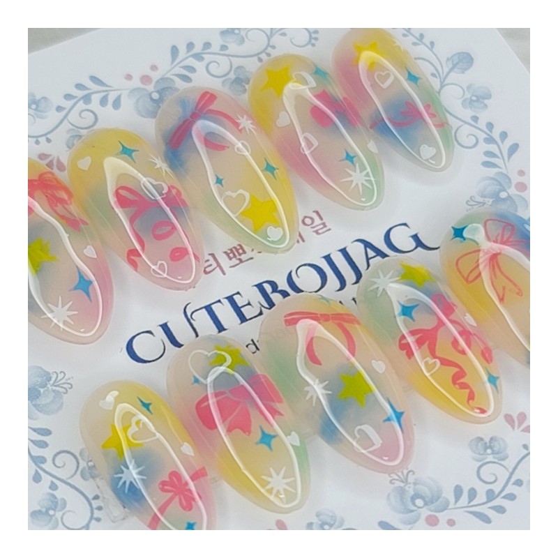 Pastel Ribbon Handmade Nail Tips - Oval / 파스텔 리본