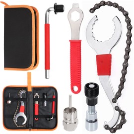 Keadic 5Pcs Bike Repair Tool Kit Contains Auxiliary Wrench 3 in 1 Cassette Removal Tool with Chain Whip, Bottom Bracket Remover, 16mm Spanner, Crank Puller Tool for MTB Mountain Road Bicycle