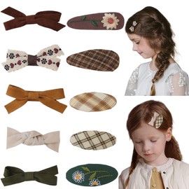 Pack of 10 Hair Clips Girls, Embroidery Flowers Shaped Lined Hair Clips Snap Hair Clips with Full Bow Covered Girls Hair Accessories for Babies Children Toddlers Women (Style C)