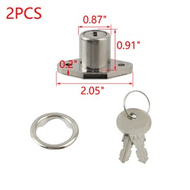 MY MIRONEY 2PCS Silver Drawer Lock with Keys Hardware Furniture Cabinet Lock with 8/9" Length Cylinder Cam for Home and Office