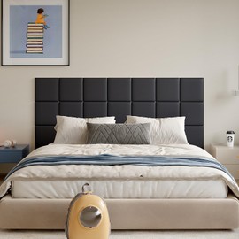 Yutianli 3D Anti-Collision Wall Padding for Kids Peel and Stick Headboard Wall Panels Pack of 4 Sized 11.8"x 11.8" Black Self-Adhesive Panels for Playroom Bedroom Upholstered Wall