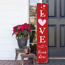 Valentine Day Vertical Wooden Porch Sign for Welcome Front Door Rustic Tall Welcome sign for Front Porch Standing Farmhouse Party Door Yard Porch Decoration 47.2"H